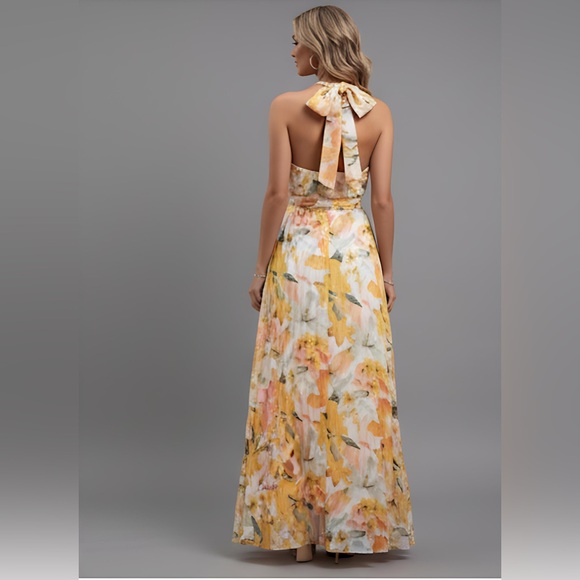 Boho Floral Print Chiffon Halter Dress - Picture 3 of 6